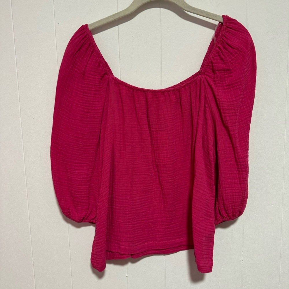 IF SHE LOVES Hot Pink Gauze Knit 3/4 Sleeve Blouse